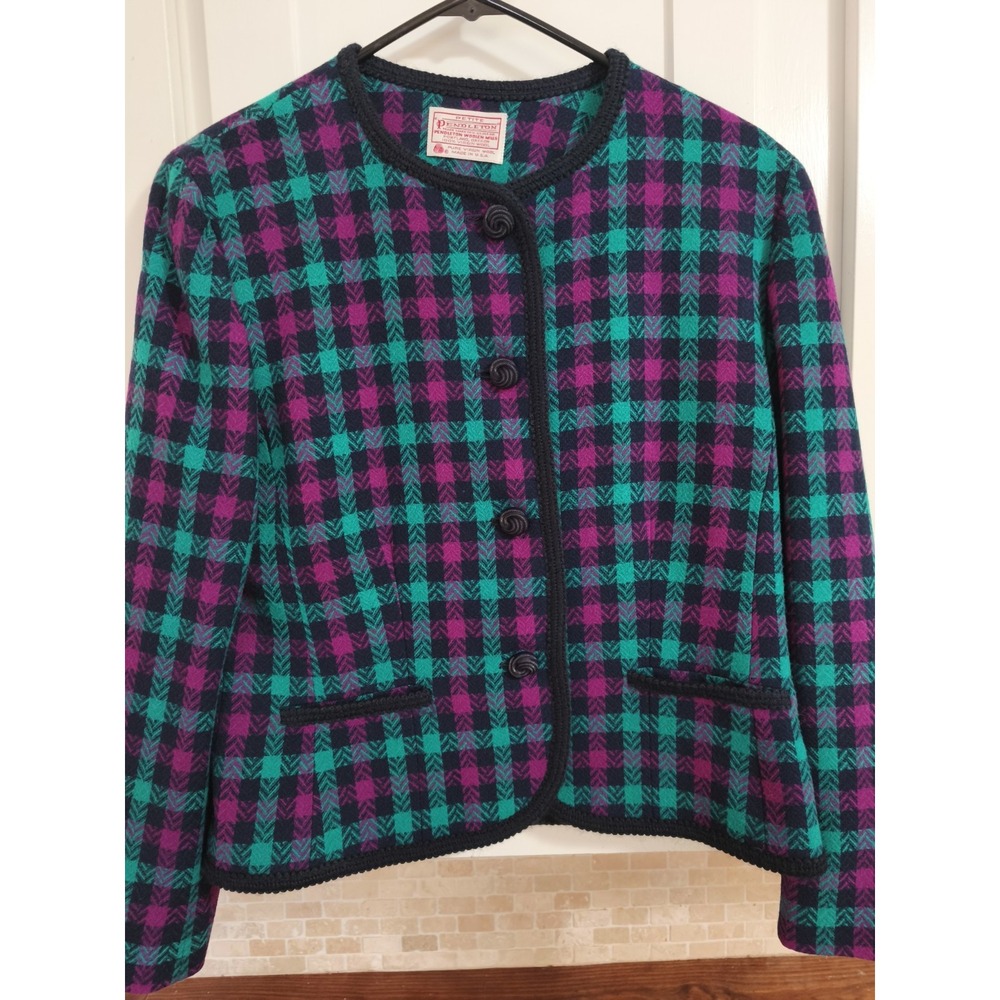 Vintage Pendleton Blazer Womens 10 Colorful Plaid 100% Virgin‎ Wool USA Made 70s
